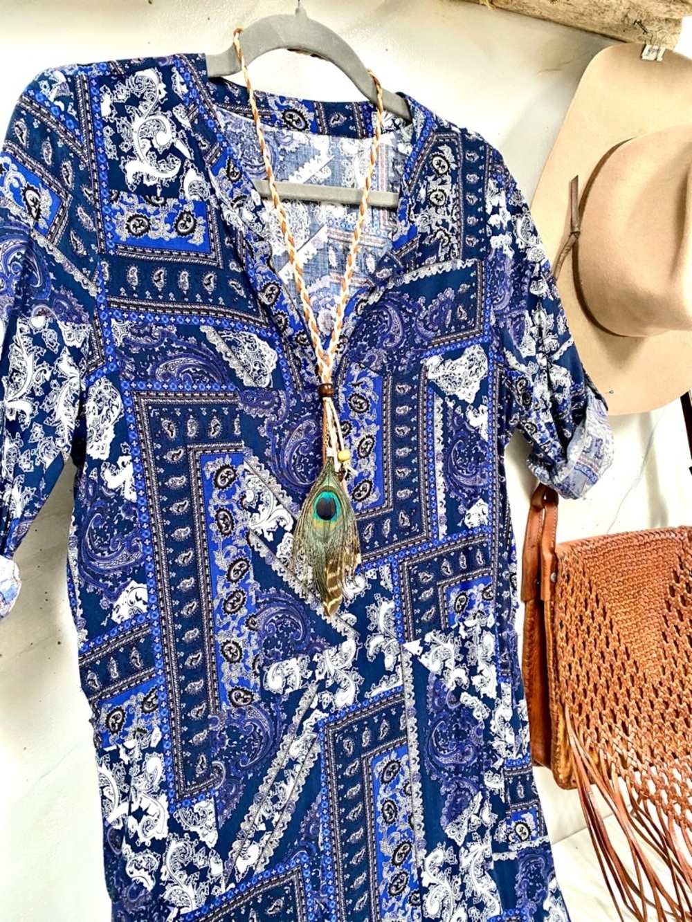 Comfy spring/summer boho dress w paisley design Mediterranean costal vibe
